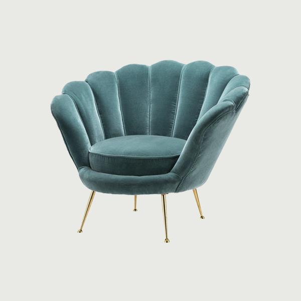 Blue Velvet Modern Chair Gold Metal Legs One Seat Sofa