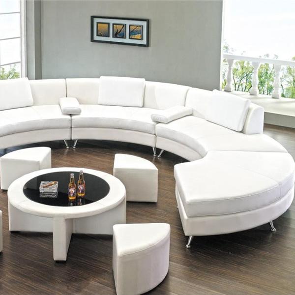 Roller Off White Leather Round Corner Sofa for Hotel Lounge and Club