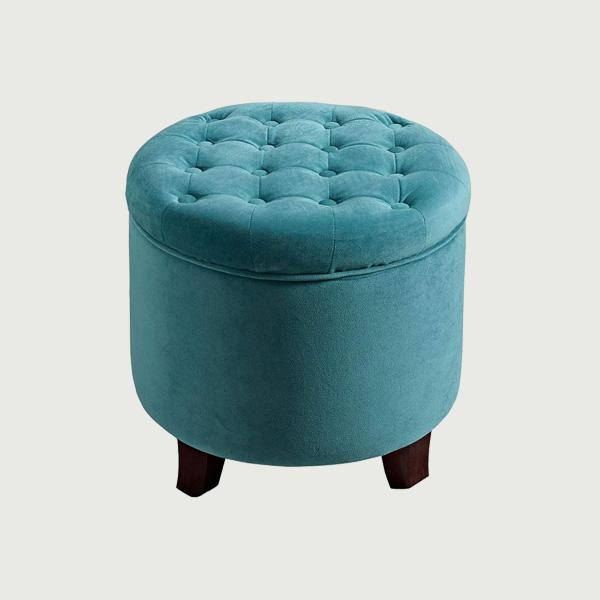 Round Small Velvet Button Tufted Round Storage Ottoman with Removable Lid Teal