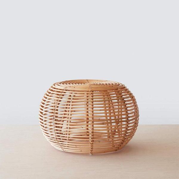 Natural round rattan ottoman for living room