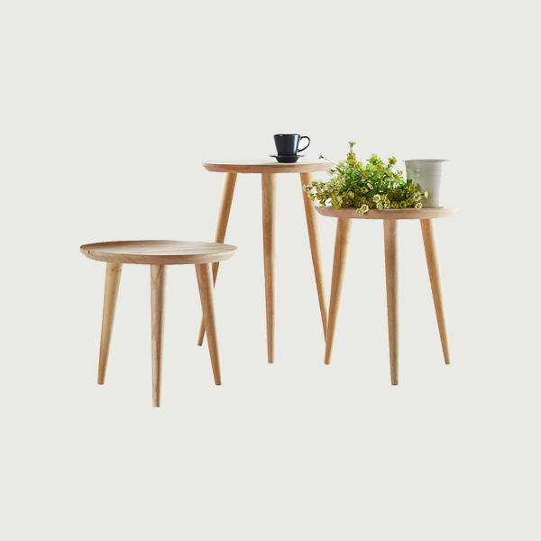 Small End Table Solid Wood Side Table Round Coffee Tables for Living Room