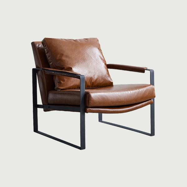 Modern simple leather steel frame living room hotel guest room hotel armchair