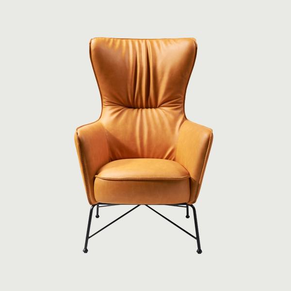 Mid Century Modern Yellow Leather High Back Armchair Accent Chair